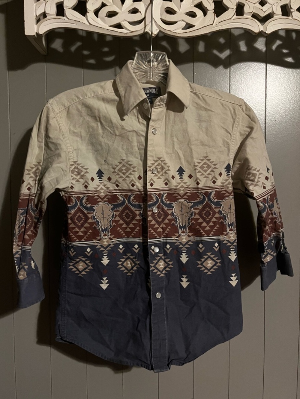 vintage Panhandle Slim boys long sleeve western southwestern Aztec/longhorn